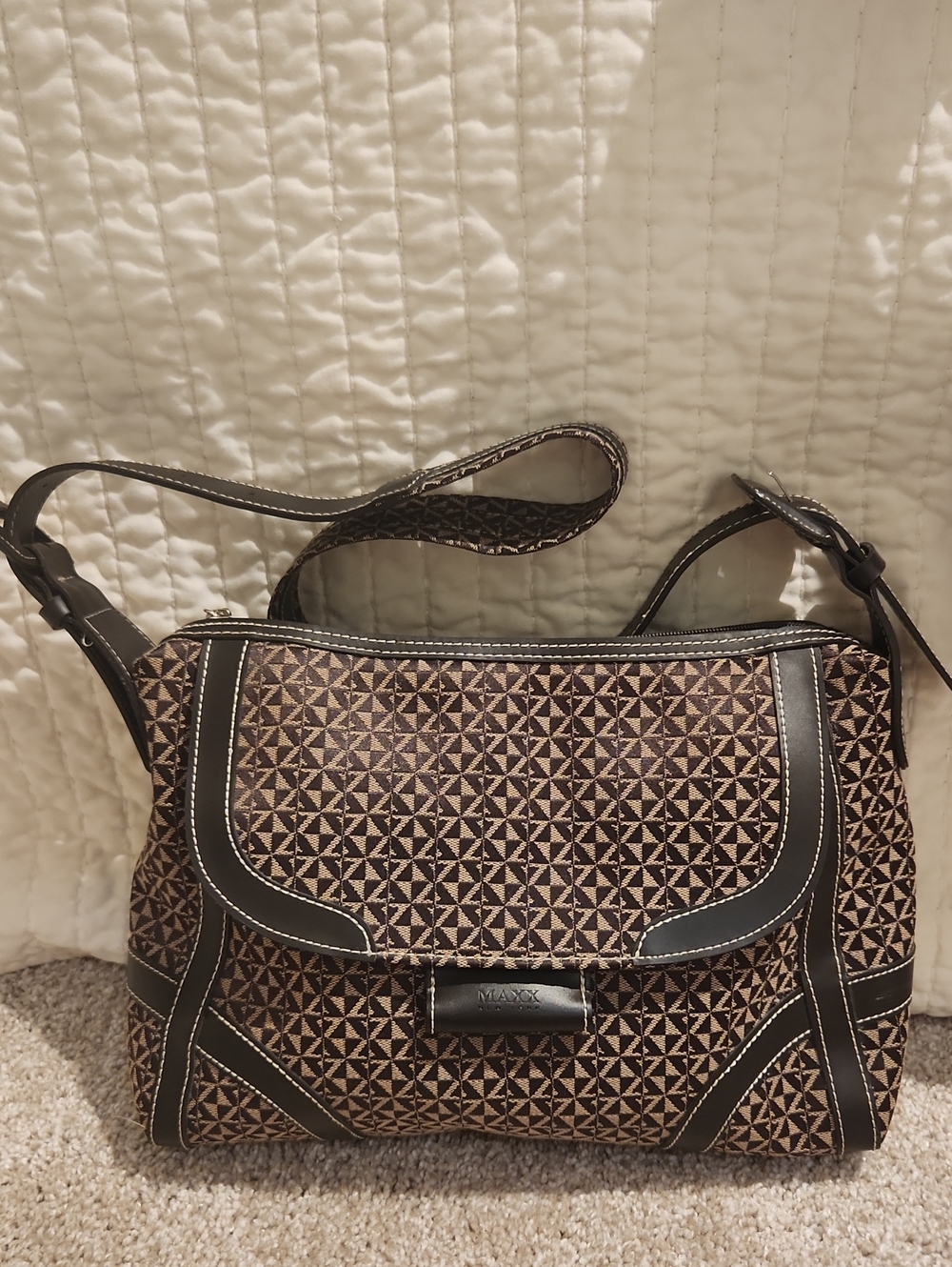 Maxx New York Brown Geometric Crossbody Shoulder Bag